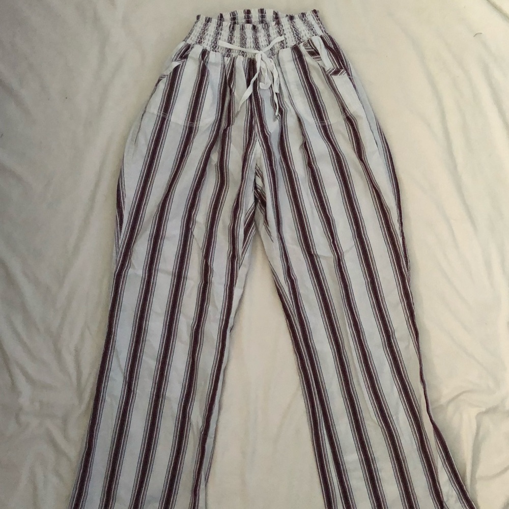 Maroon Stripped Linen Pants
